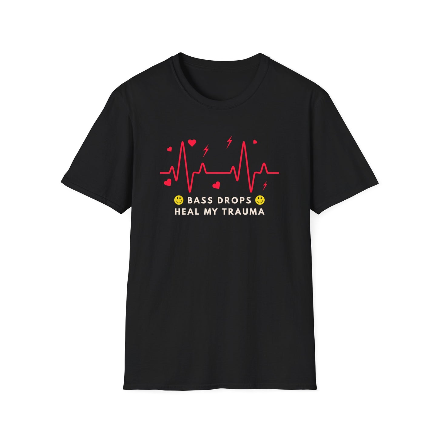 Bass Drops Heal My Trauma Unisex T-Shirt, Music Lover Gift, Self-Care Tee, Fun Graphic Tee, Inspirational Apparel