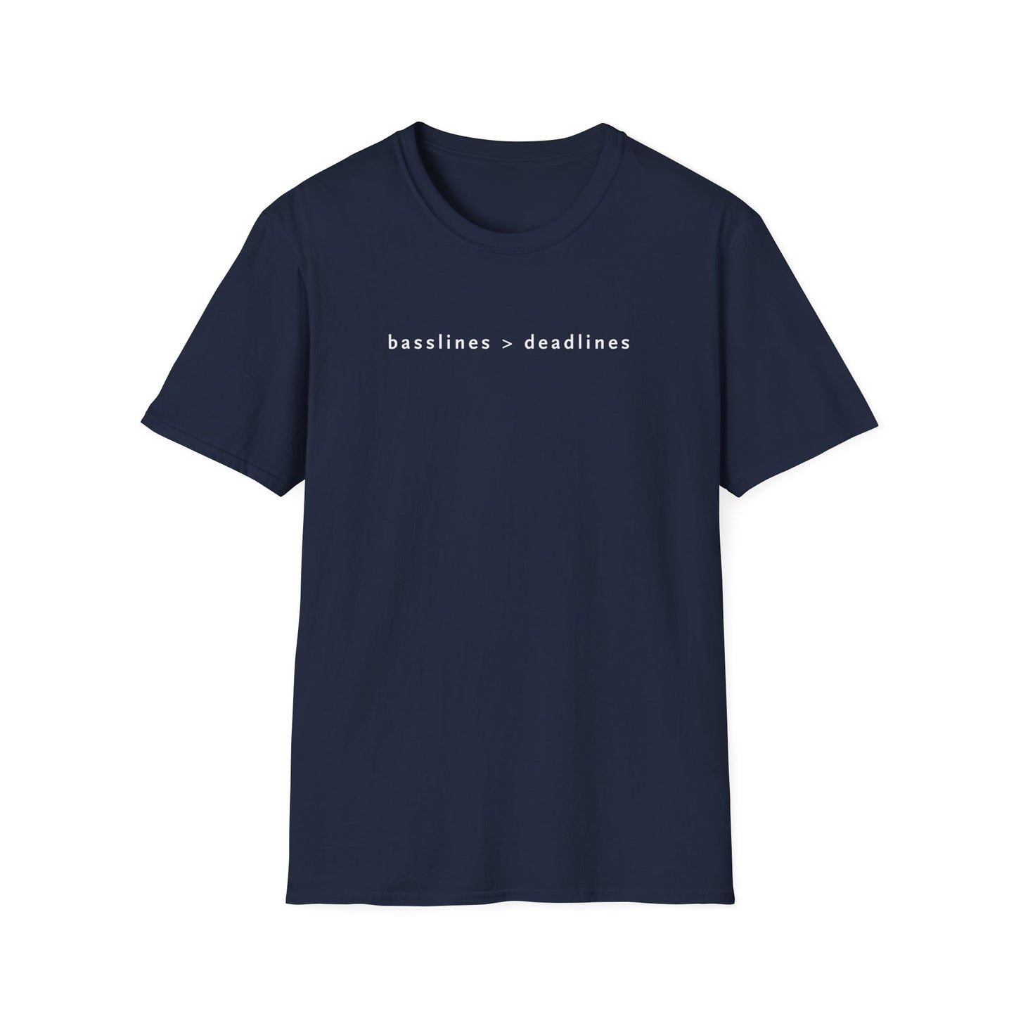 Basslines > Deadlines T-Shirt - Softstyle Graphic Tee, Casual Wear, Gift for Him/Her, Inspirational Apparel, Comfortable Daily Wear