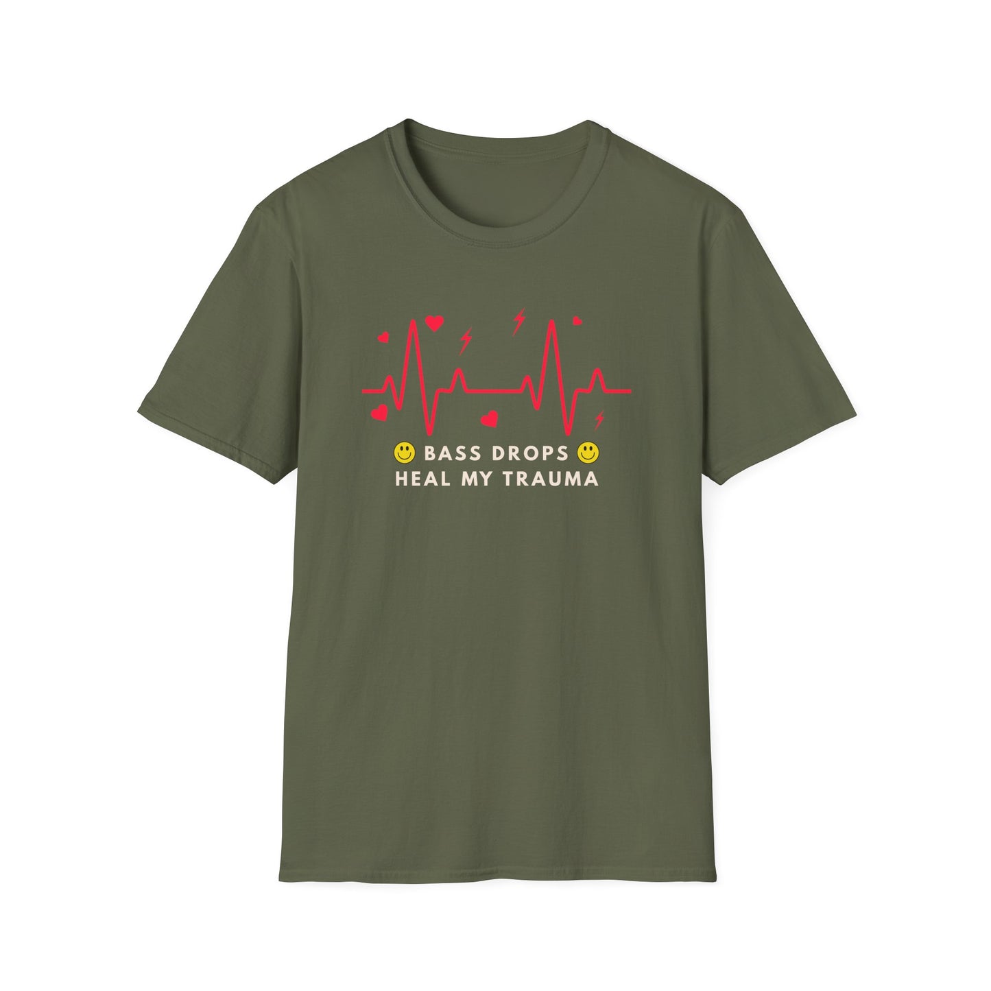 Bass Drops Heal My Trauma Unisex T-Shirt, Music Lover Gift, Self-Care Tee, Fun Graphic Tee, Inspirational Apparel