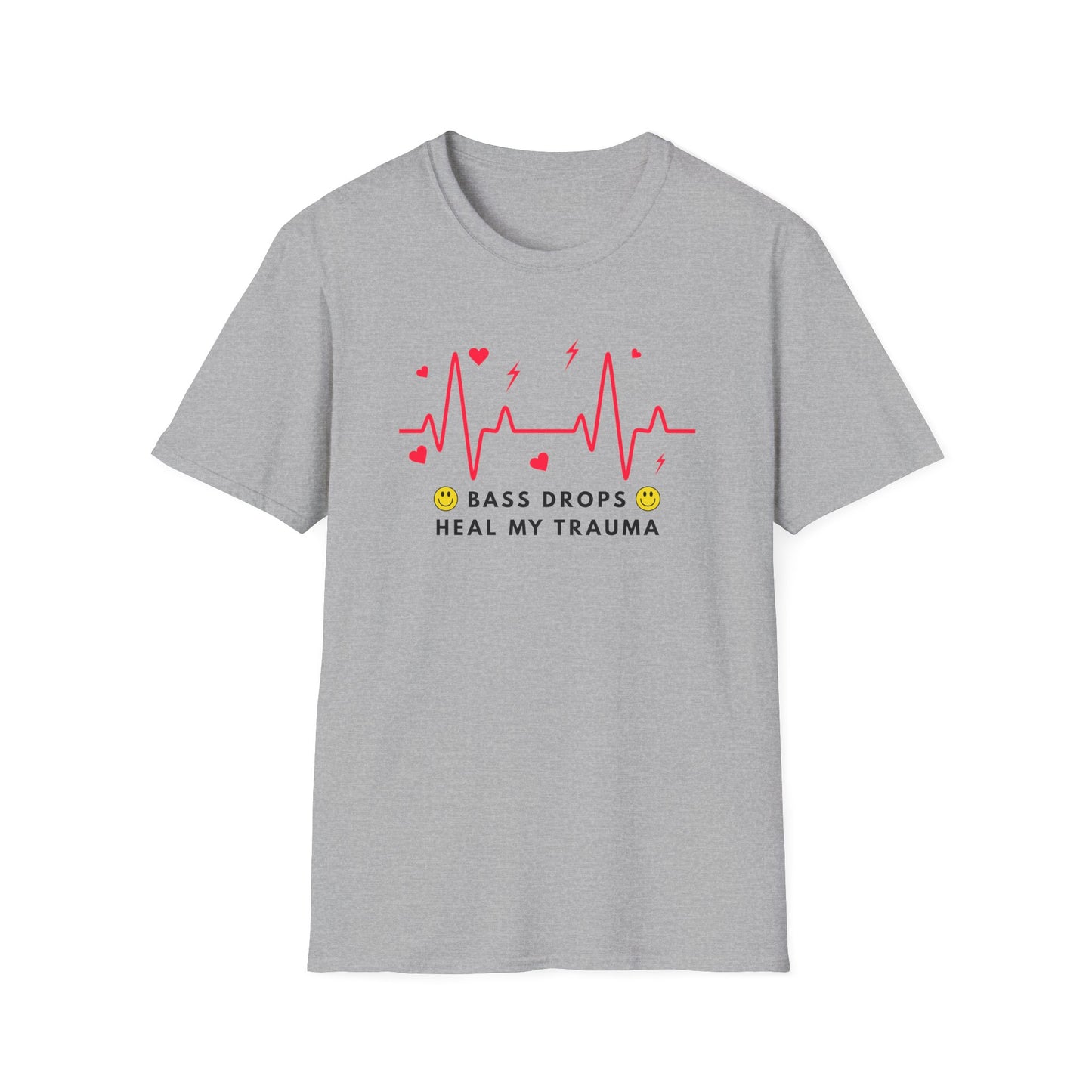 Bass Drops Heal My Trauma Unisex T-Shirt, Music Lover Gift, Self-Care Tee, Fun Graphic Tee, Inspirational Apparel
