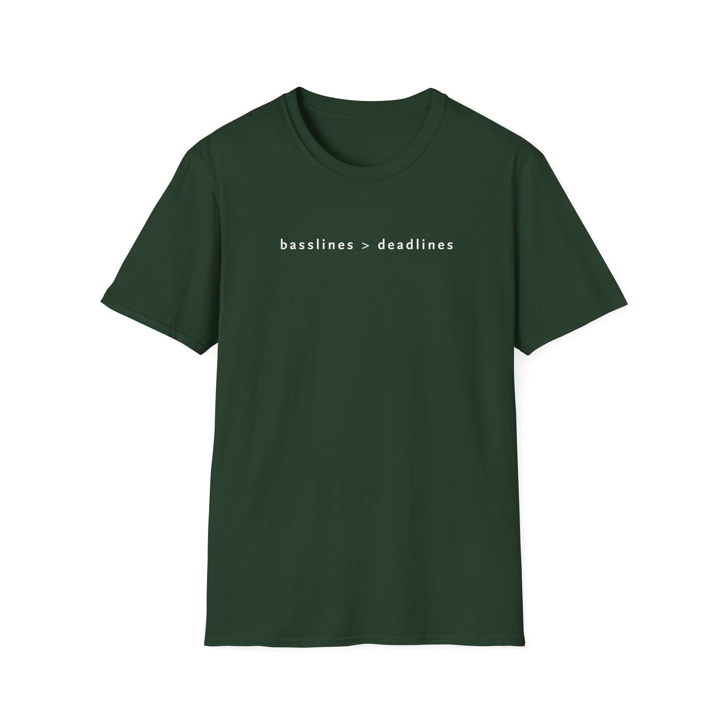 Basslines > Deadlines T-Shirt - Softstyle Graphic Tee, Casual Wear, Gift for Him/Her, Inspirational Apparel, Comfortable Daily Wear