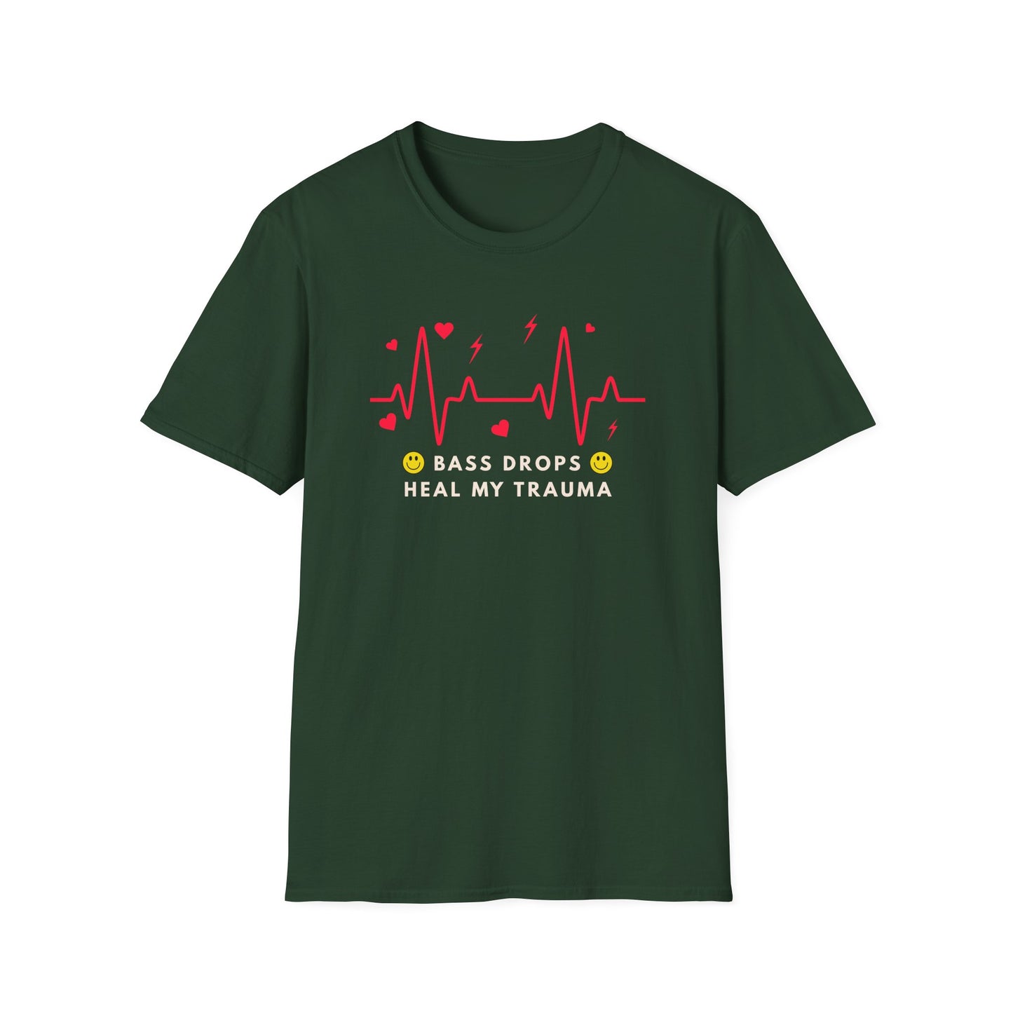 Bass Drops Heal My Trauma Unisex T-Shirt, Music Lover Gift, Self-Care Tee, Fun Graphic Tee, Inspirational Apparel