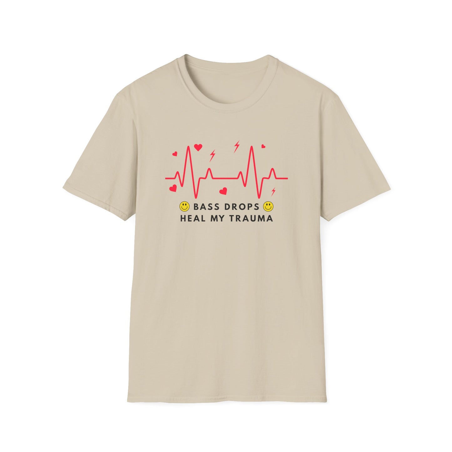 Bass Drops Heal My Trauma Unisex T-Shirt, Music Lover Gift, Self-Care Tee, Fun Graphic Tee, Inspirational Apparel