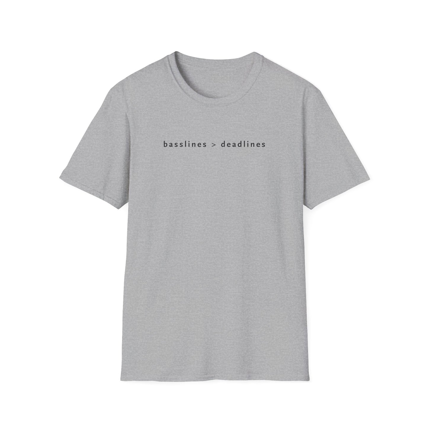 Basslines > Deadlines T-Shirt - Softstyle Graphic Tee, Casual Wear, Gift for Him/Her, Inspirational Apparel, Comfortable Daily Wear