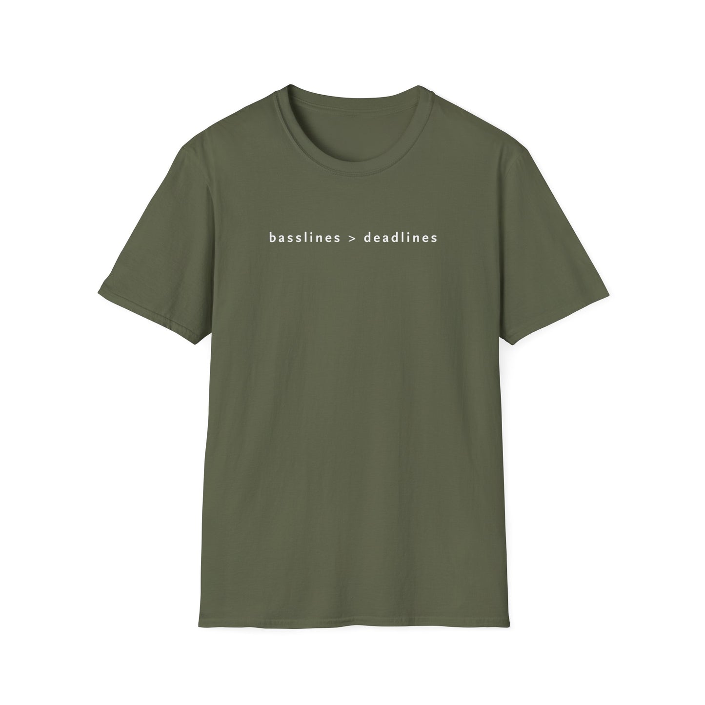 Basslines > Deadlines T-Shirt - Softstyle Graphic Tee, Casual Wear, Gift for Him/Her, Inspirational Apparel, Comfortable Daily Wear