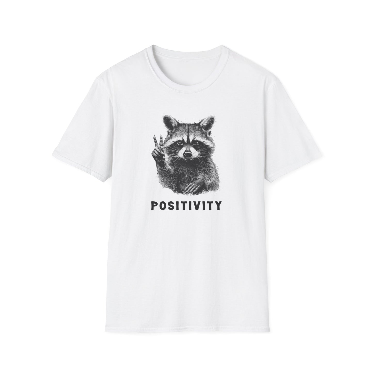 Positive Vibes Raccoon T-Shirt, Unisex Softstyle Tee, Inspirational Gift, Casual Outfit, Animal Lover Apparel