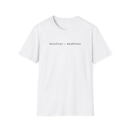 Basslines > Deadlines T-Shirt - Softstyle Graphic Tee, Casual Wear, Gift for Him/Her, Inspirational Apparel, Comfortable Daily Wear