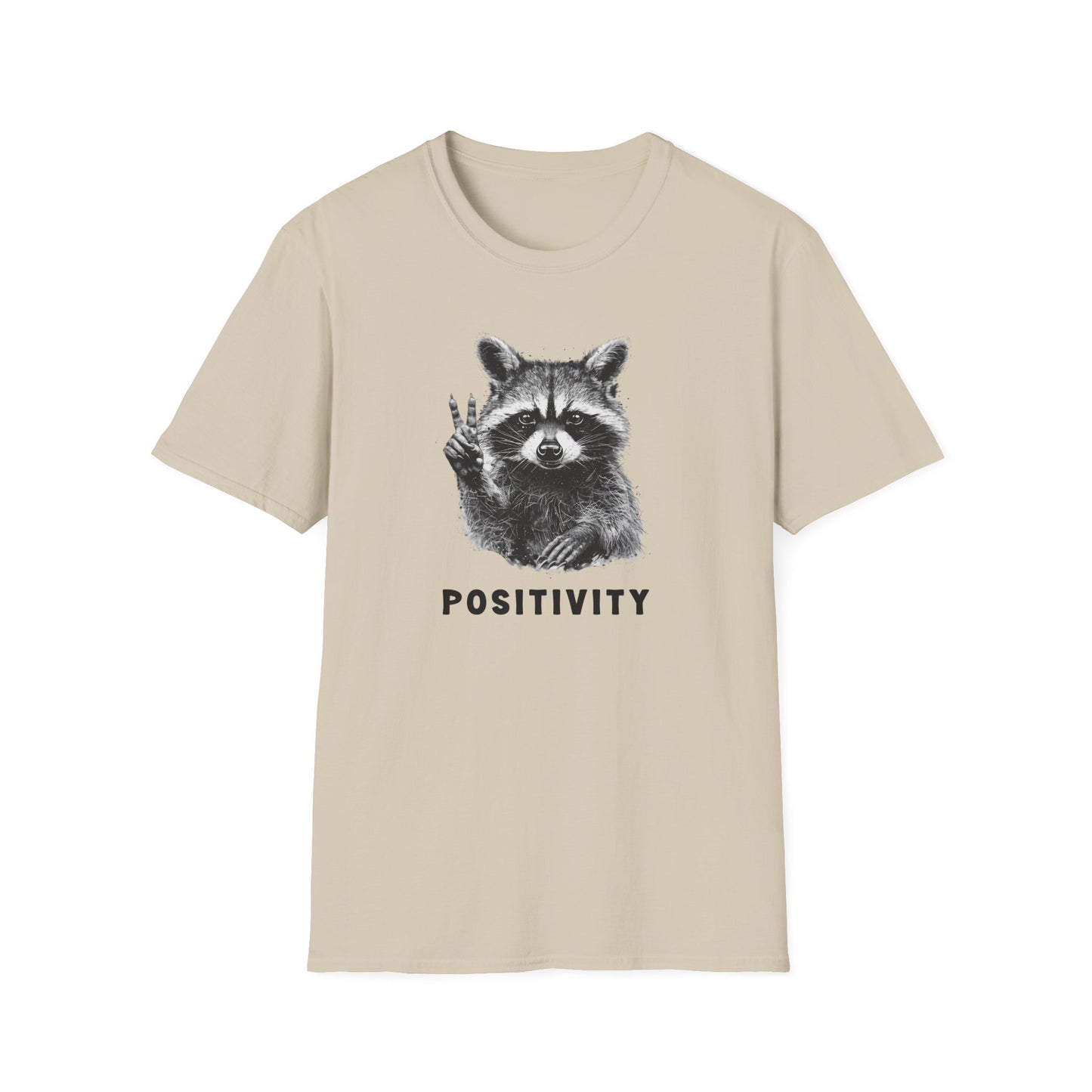 Positive Vibes Raccoon T-Shirt, Unisex Softstyle Tee, Inspirational Gift, Casual Outfit, Animal Lover Apparel