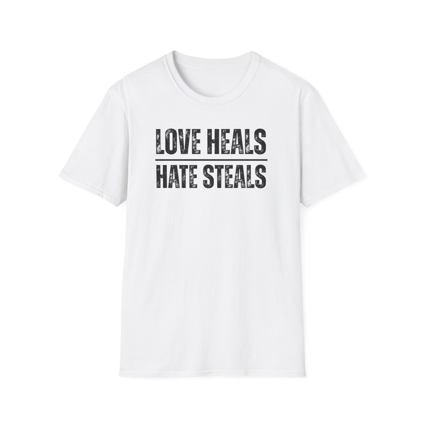 Unisex Softstyle T-Shirt with 'Love Heals, Hate Steals' Design - Inspirational Gift, Casual Wear, Positive Message, Everyday Tee, [...]