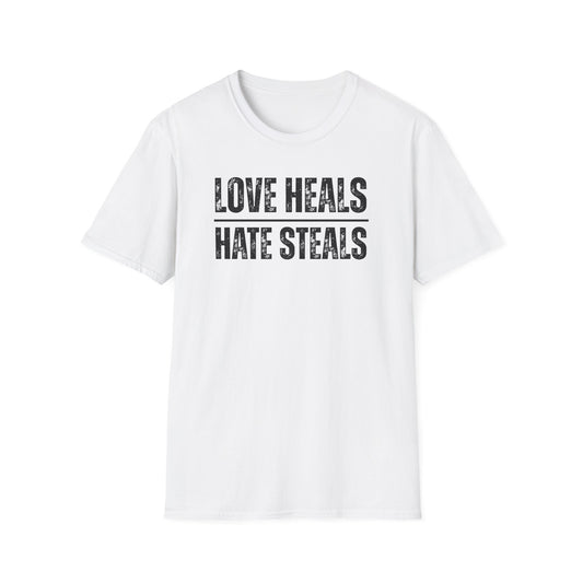 Unisex Softstyle T-Shirt with 'Love Heals, Hate Steals' Design - Inspirational Gift, Casual Wear, Positive Message, Everyday Tee, [...]