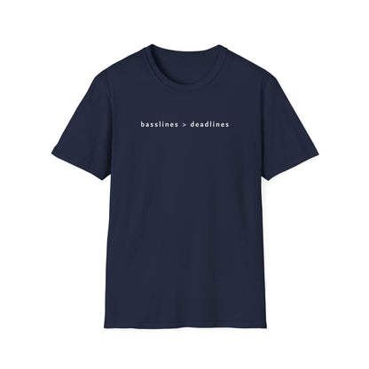Basslines > Deadlines T-Shirt - Softstyle Graphic Tee, Casual Wear, Gift for Him/Her, Inspirational Apparel, Comfortable Daily Wear