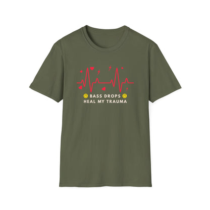 Bass Drops Heal My Trauma Unisex T-Shirt, Music Lover Gift, Self-Care Tee, Fun Graphic Tee, Inspirational Apparel