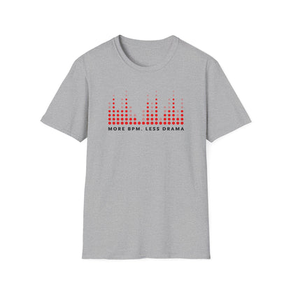 Vibrant Music Vibe T-Shirt - More BPM Less Drama, Unisex Softstyle Tee, Music Lover Gift, Casual Wear, Festival Clothing, Graphic Tee
