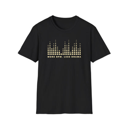 Vibrant Music Vibe T-Shirt - More BPM Less Drama, Unisex Softstyle Tee, Music Lover Gift, Casual Wear, Festival Clothing, Graphic Tee