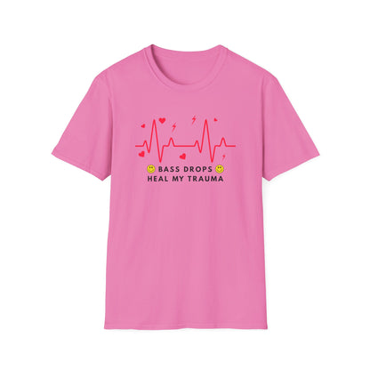 Bass Drops Heal My Trauma Unisex T-Shirt, Music Lover Gift, Self-Care Tee, Fun Graphic Tee, Inspirational Apparel