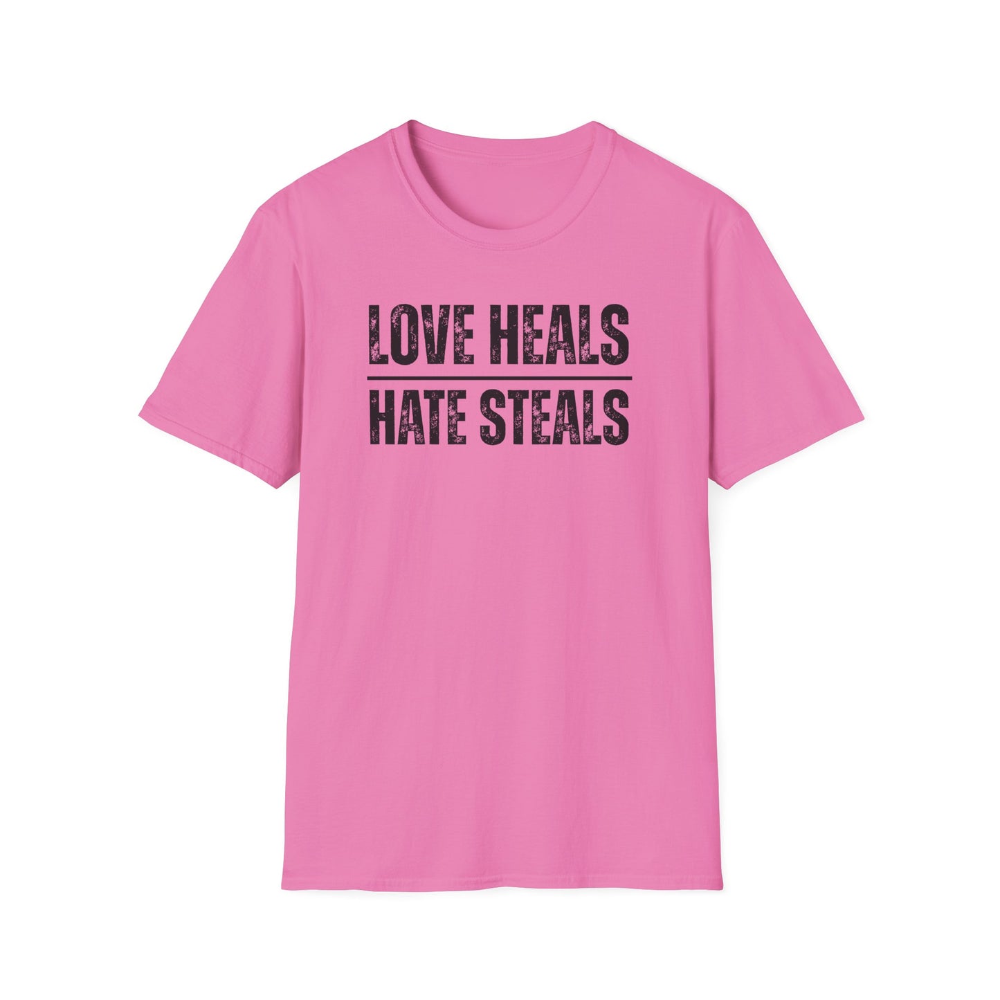 Unisex Softstyle T-Shirt with 'Love Heals, Hate Steals' Design - Inspirational Gift, Casual Wear, Positive Message, Everyday Tee, [...]