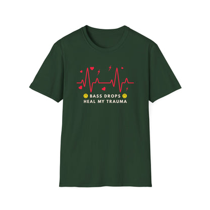 Bass Drops Heal My Trauma Unisex T-Shirt, Music Lover Gift, Self-Care Tee, Fun Graphic Tee, Inspirational Apparel