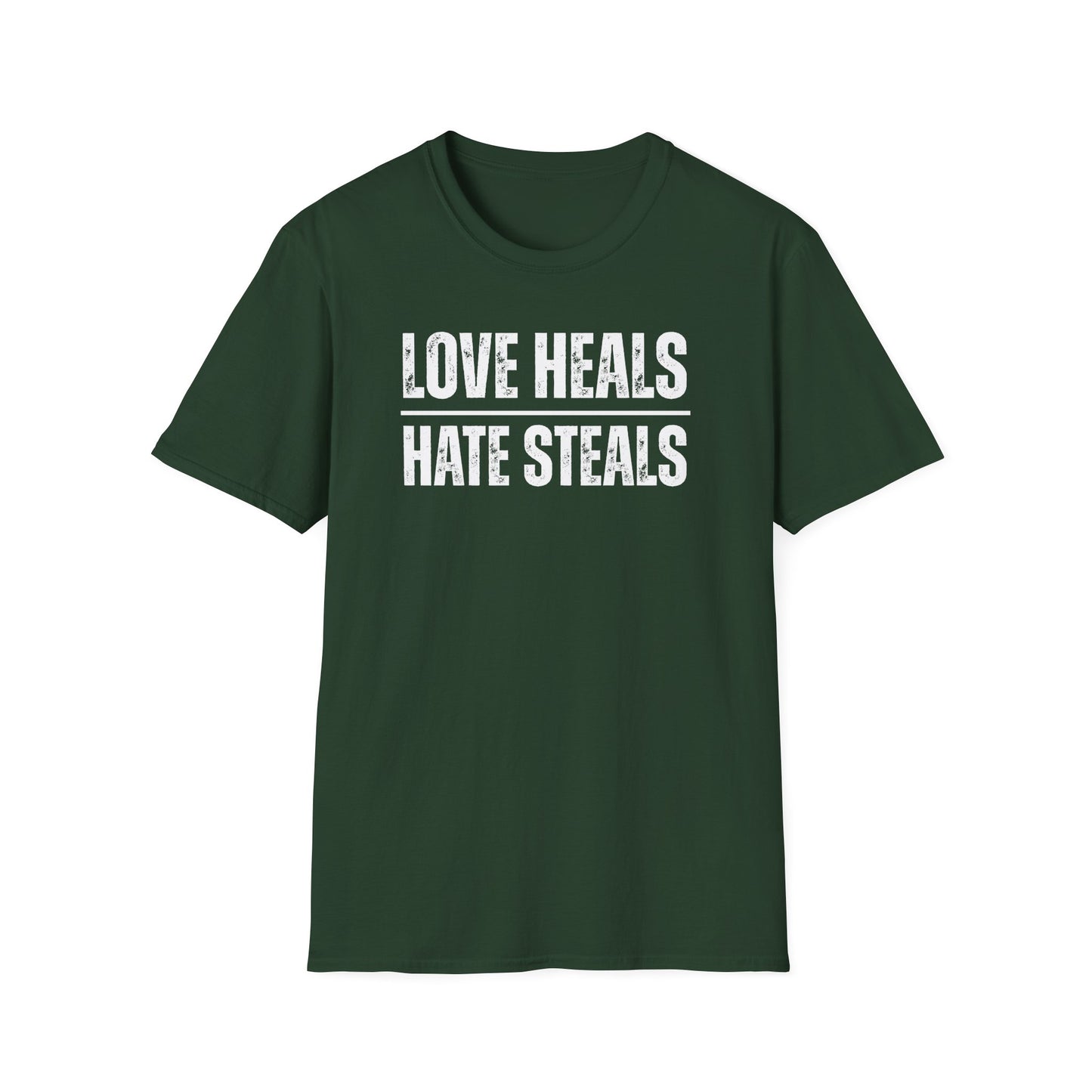 Unisex Softstyle T-Shirt with 'Love Heals, Hate Steals' Design - Inspirational Gift, Casual Wear, Positive Message, Everyday Tee, [...]