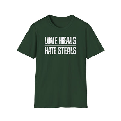 Unisex Softstyle T-Shirt with 'Love Heals, Hate Steals' Design - Inspirational Gift, Casual Wear, Positive Message, Everyday Tee, [...]