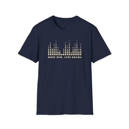 Vibrant Music Vibe T-Shirt - More BPM Less Drama, Unisex Softstyle Tee, Music Lover Gift, Casual Wear, Festival Clothing, Graphic Tee