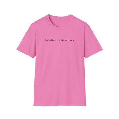 Basslines > Deadlines T-Shirt - Softstyle Graphic Tee, Casual Wear, Gift for Him/Her, Inspirational Apparel, Comfortable Daily Wear