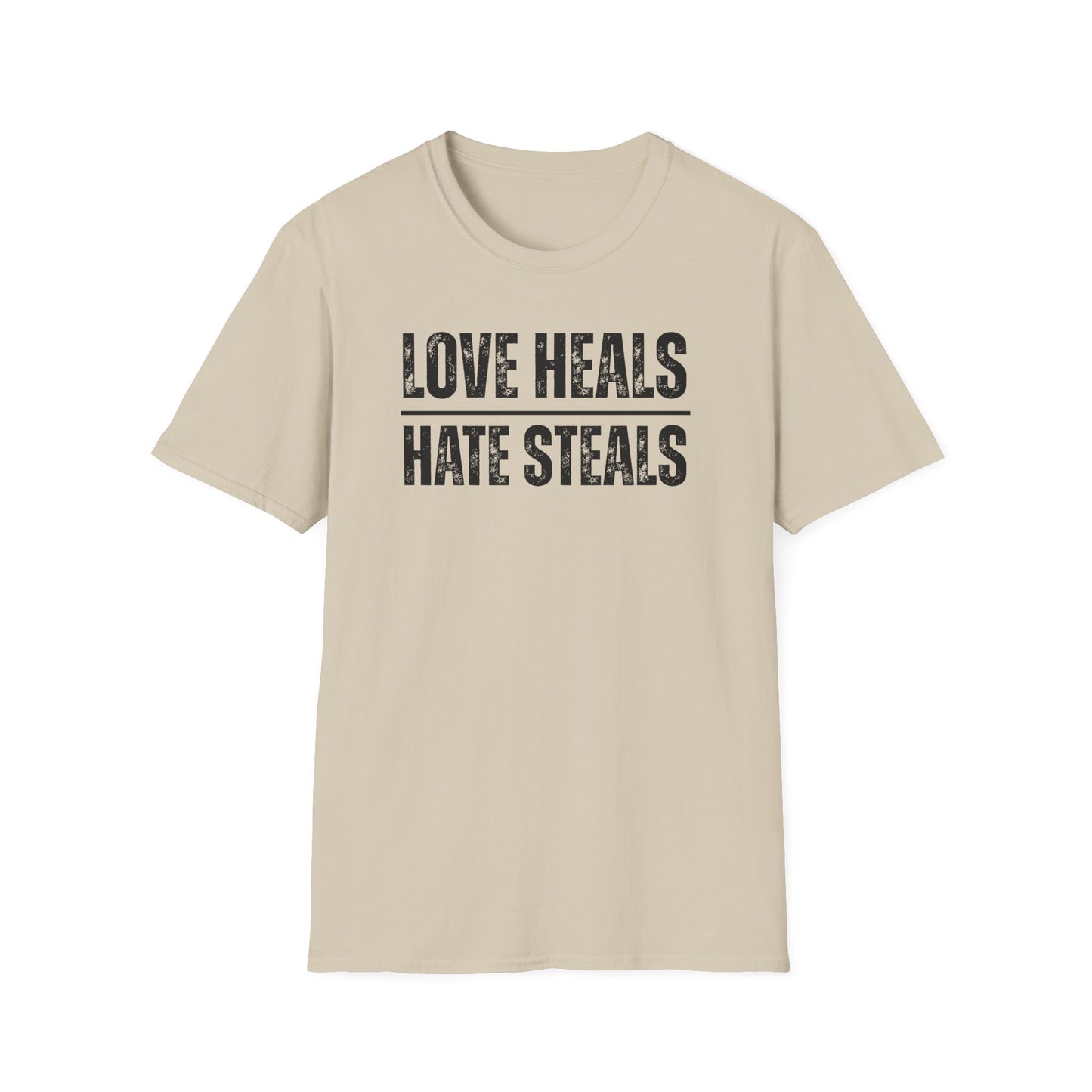 Unisex Softstyle T-Shirt with 'Love Heals, Hate Steals' Design - Inspirational Gift, Casual Wear, Positive Message, Everyday Tee, [...]