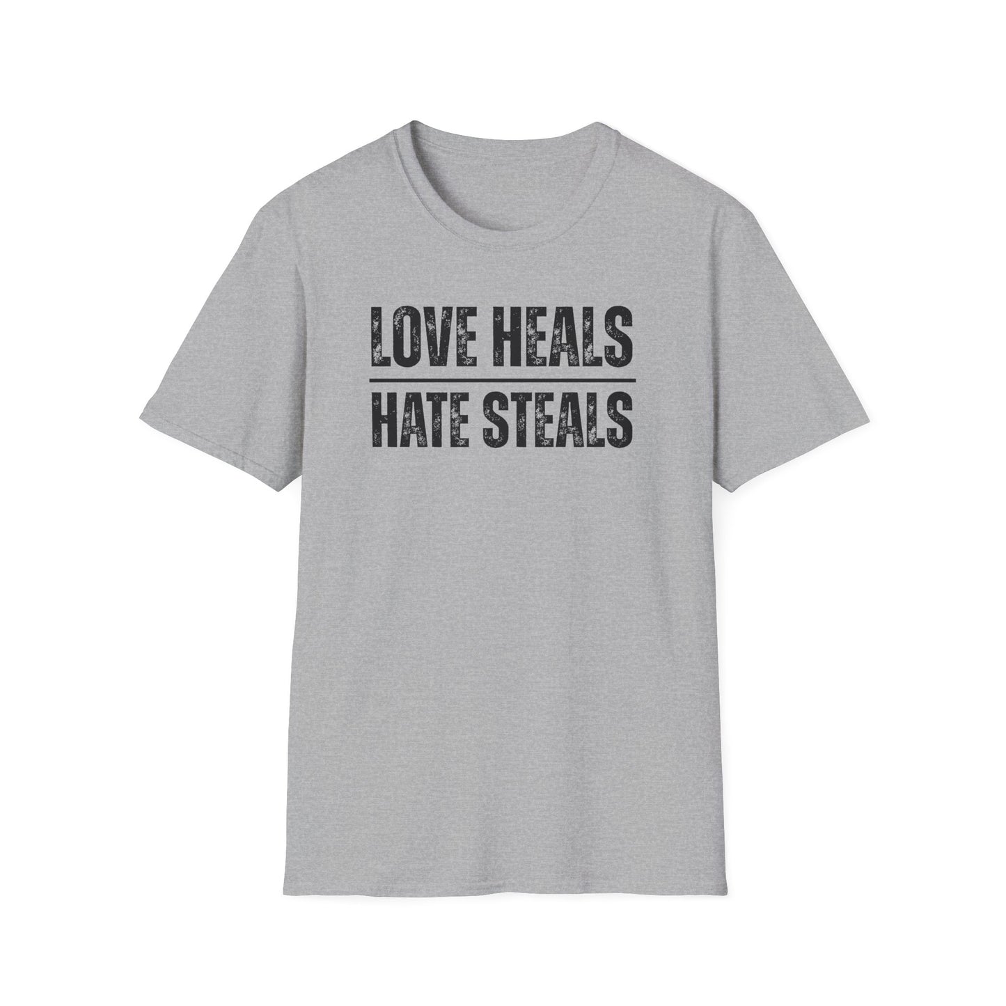 Unisex Softstyle T-Shirt with 'Love Heals, Hate Steals' Design - Inspirational Gift, Casual Wear, Positive Message, Everyday Tee, [...]