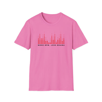 Vibrant Music Vibe T-Shirt - More BPM Less Drama, Unisex Softstyle Tee, Music Lover Gift, Casual Wear, Festival Clothing, Graphic Tee