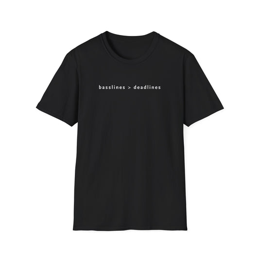Basslines > Deadlines T-Shirt - Softstyle Graphic Tee, Casual Wear, Gift for Him/Her, Inspirational Apparel, Comfortable Daily Wear