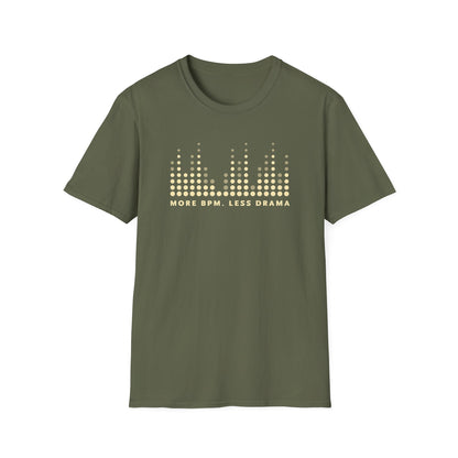 Vibrant Music Vibe T-Shirt - More BPM Less Drama, Unisex Softstyle Tee, Music Lover Gift, Casual Wear, Festival Clothing, Graphic Tee