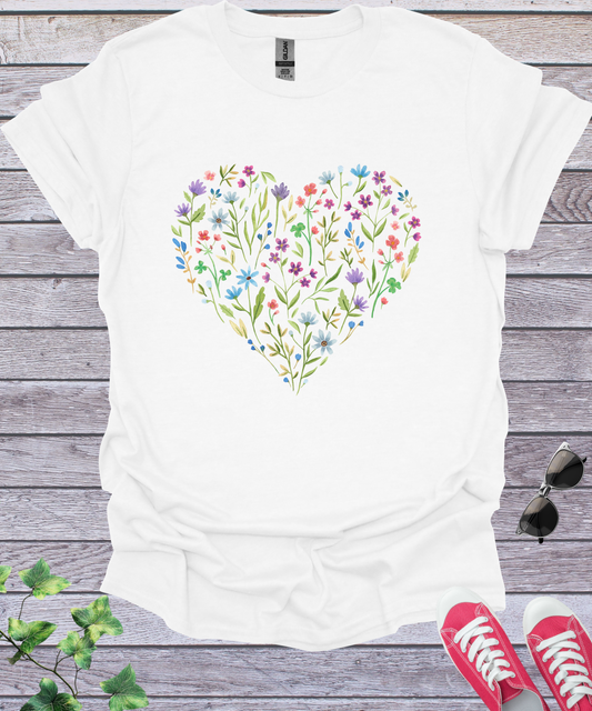Wildflower Floral Love Heart T-Shirt